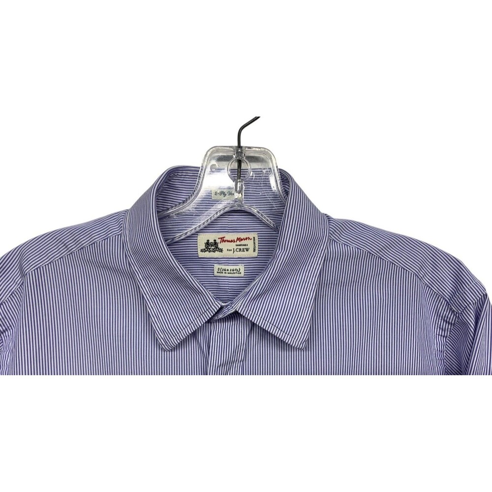 J. Crew Thomas Mason Men's size S (14-14.5) Blue Striped Button Up Shirt L/S - Picture 3 of 7